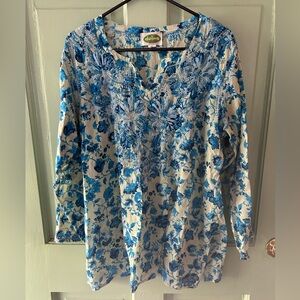 Dolma tunic blue white embroidered XL